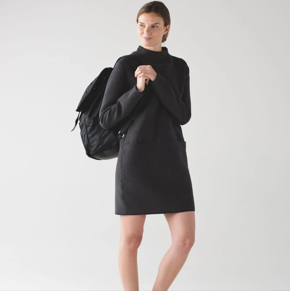 Lululemon City Bound Dress Long Sleeve Grey Black Dress Size 6 - Picture 1 of 10